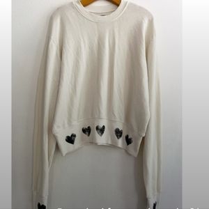 MICHAEL LAUREN *KAMON* CROPPED OVERSIZED HEART DESIGNED PULLOVER SWEATSHIRT-L